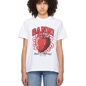 GANNI White Graphic Strawberry Tee
